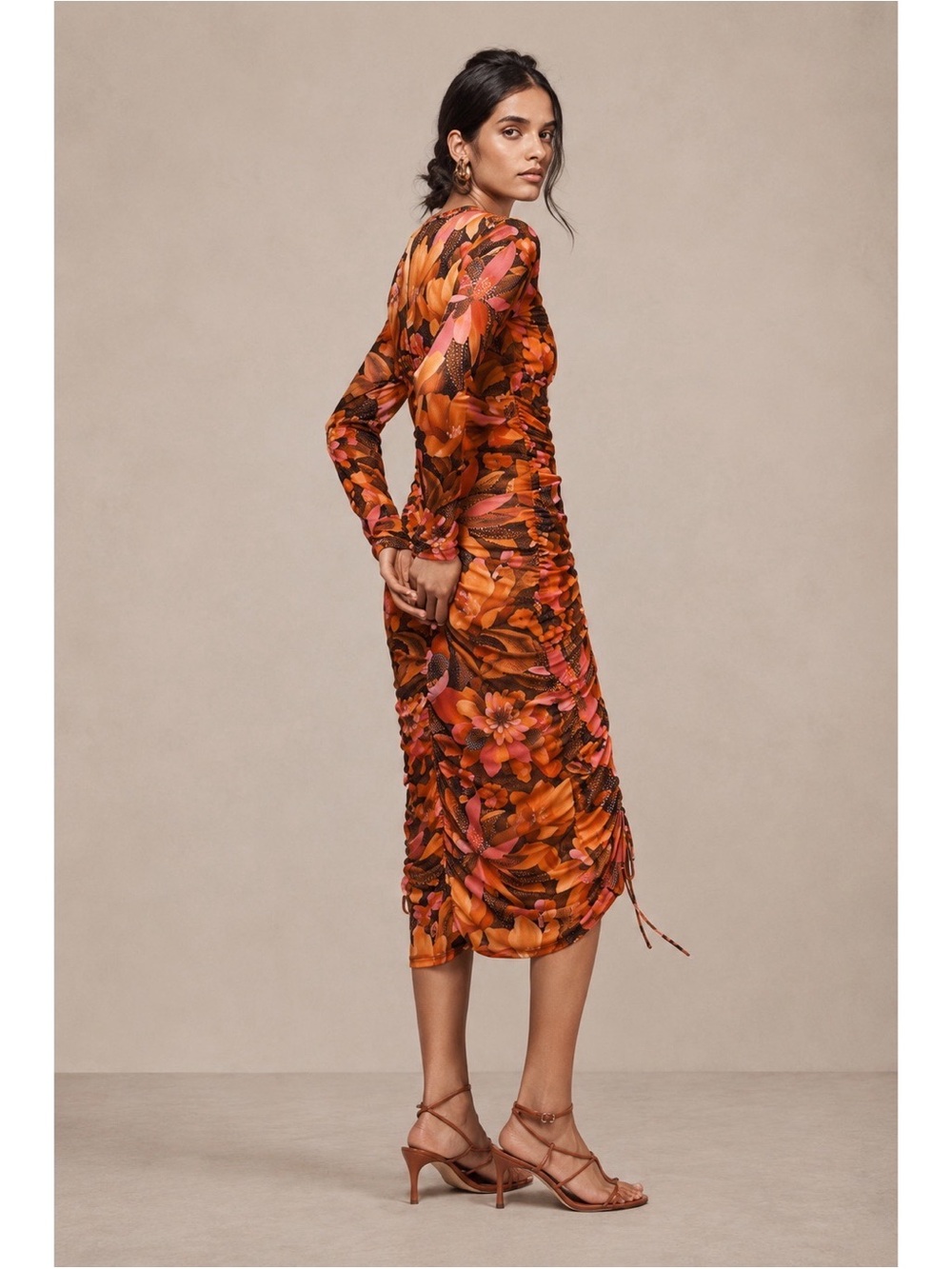Farm Rio x Anthropologie Long Sleeve Ruched Midi Dress Size S Floral Print NWT - Picture 15 of 15